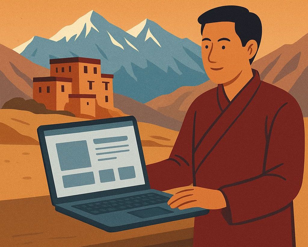 A scenic view of Ladakh with a local shop